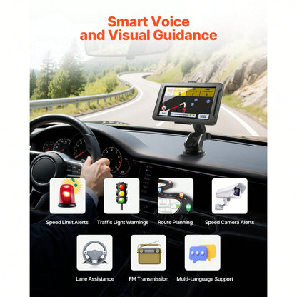 GPS Navigator For Car, 7 Inch Touch Screen 16GB GPS Navigation System With Built-In Dash Cam, Voice Turn-By-Turn Guidance, Speed And Red Light Warning, Custom Truck Routing, For Car Truck RV