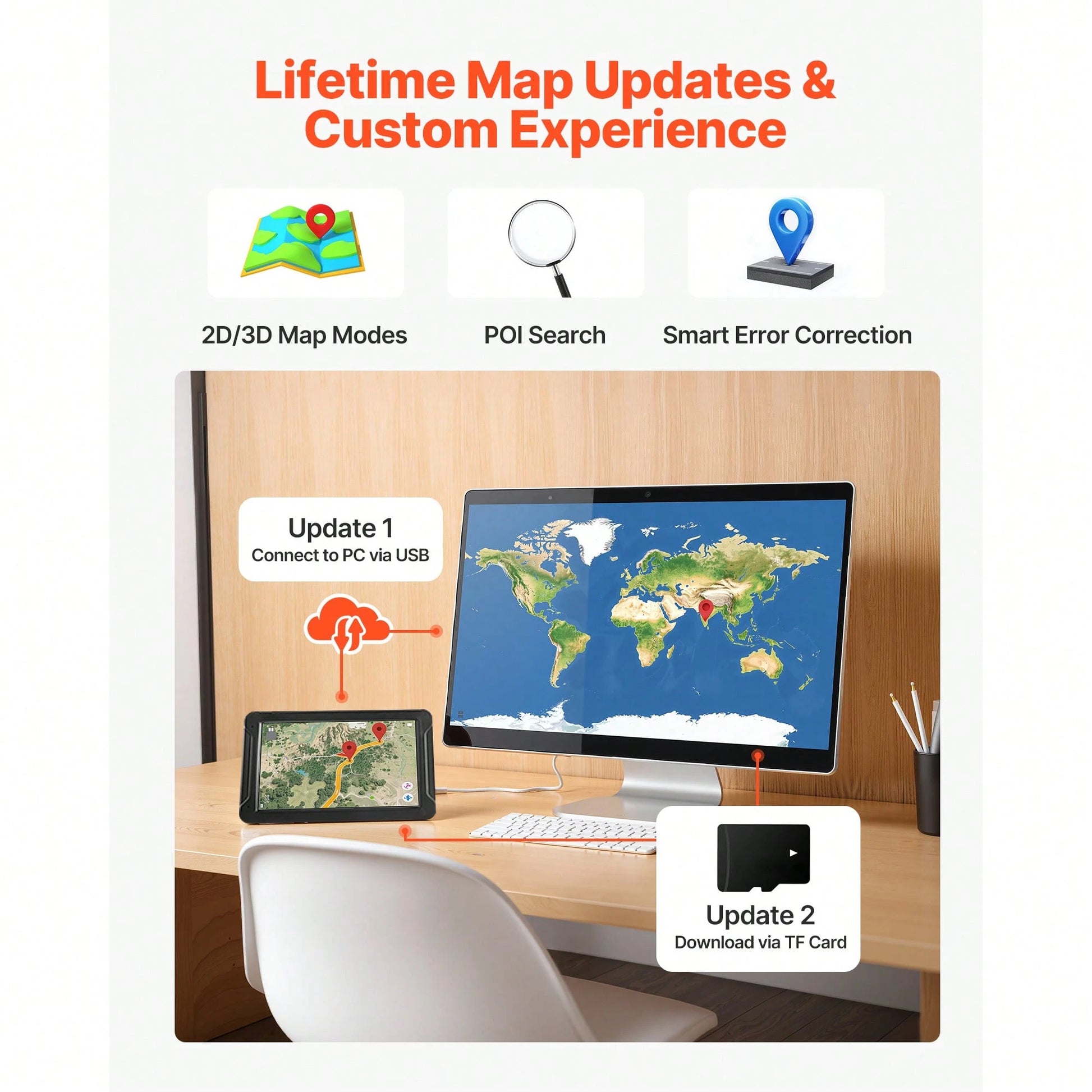 GPS Navigator For Car, 7 Inch Touch Screen 16GB GPS Navigation System With Built-In Dash Cam, Voice Turn-By-Turn Guidance, Speed And Red Light Warning, Custom Truck Routing, For Car Truck RV