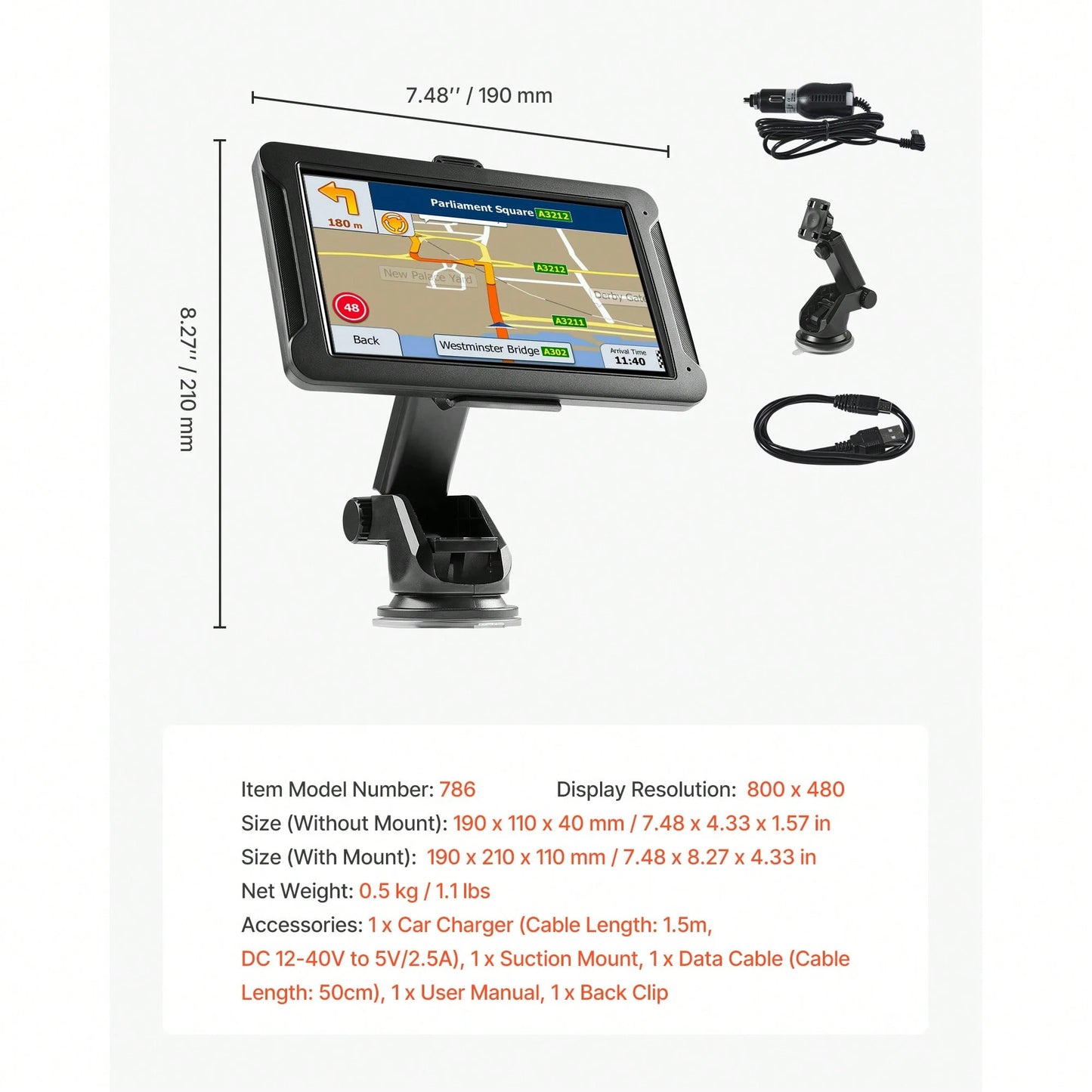 GPS Navigator For Car, 7 Inch Touch Screen 16GB GPS Navigation System With Built-In Dash Cam, Voice Turn-By-Turn Guidance, Speed And Red Light Warning, Custom Truck Routing, For Car Truck RV