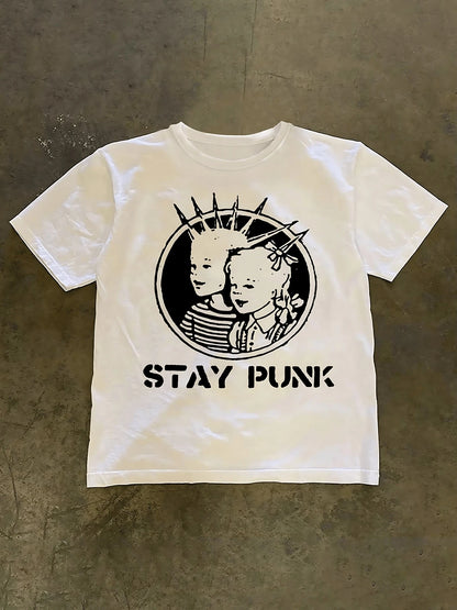 Graphic Tee "Stay Punk" Edgy Punk Aesthetic Dark Alt Streetwear Y2K Viral Cotton Tee Unisex