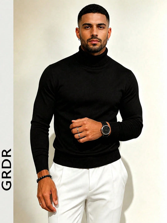 GRDR Men's Autumn/Winter New High Neck Pullover Thin Sweater, Suitable For Layering, Casual Daily Wear
