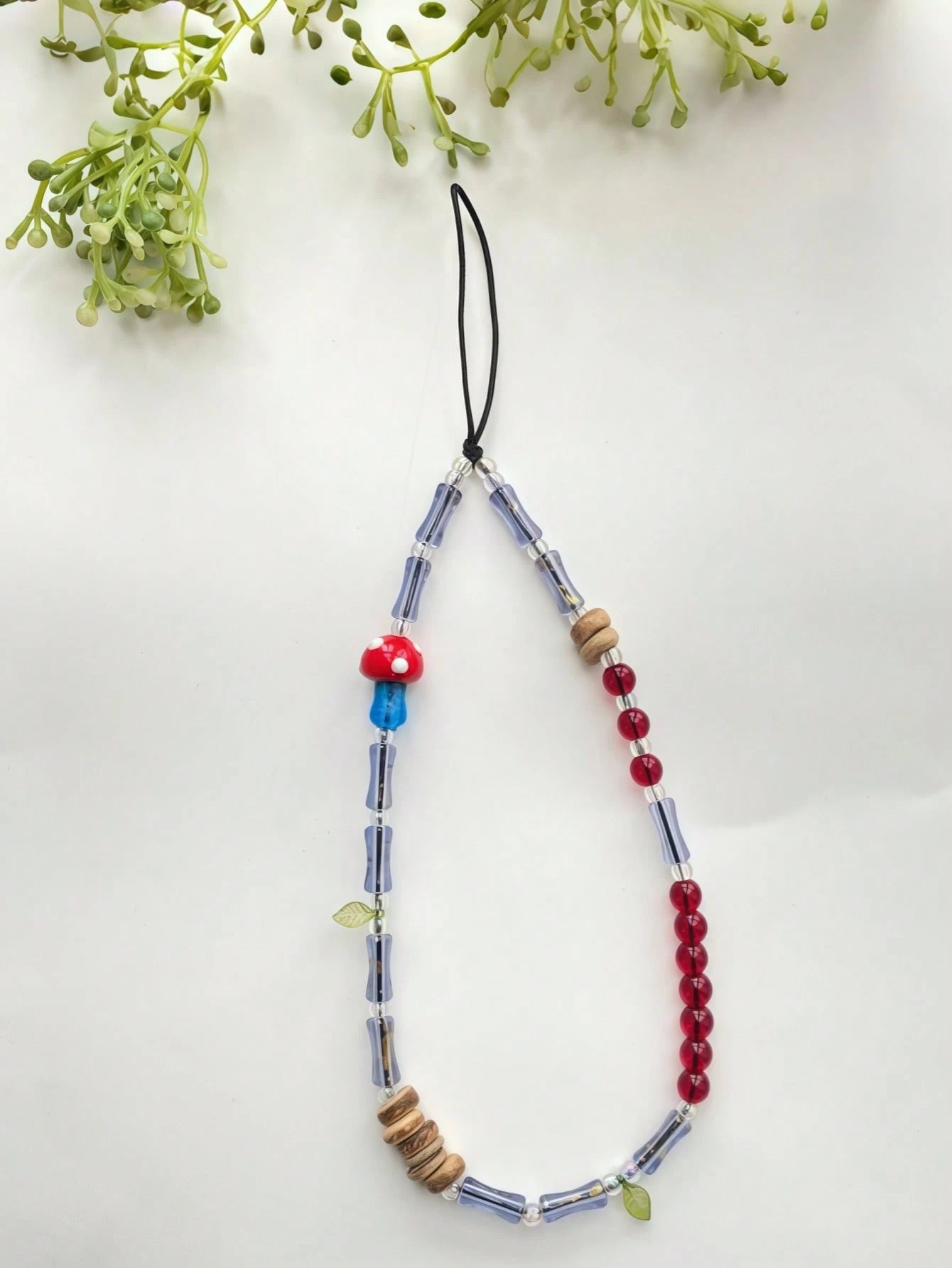 Green Glass Beads Bamboo Tulip Phone Lanyard, Traditional Auspicious Good Luck Phone Charm Hanging Accessory With Floral Decoration, Birthday Gifts For Mother Family Friends, Holiday Phone Chain Strap
