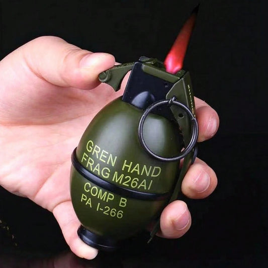 Green Grenade Style Flame Lighter Refillable Military Decor Novelty,(Butane Not Included), Perfect For Outdoor Use, Unique Gift