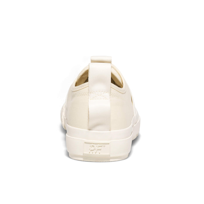 White sneaker with 'Off-White' branding on a white background