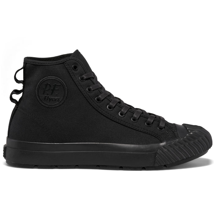 Black high-top sneaker on a white background.