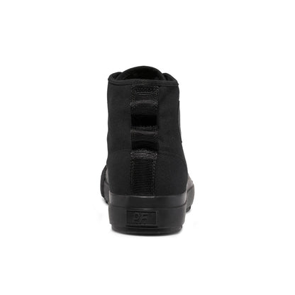 Black high-top sneaker on a white background.