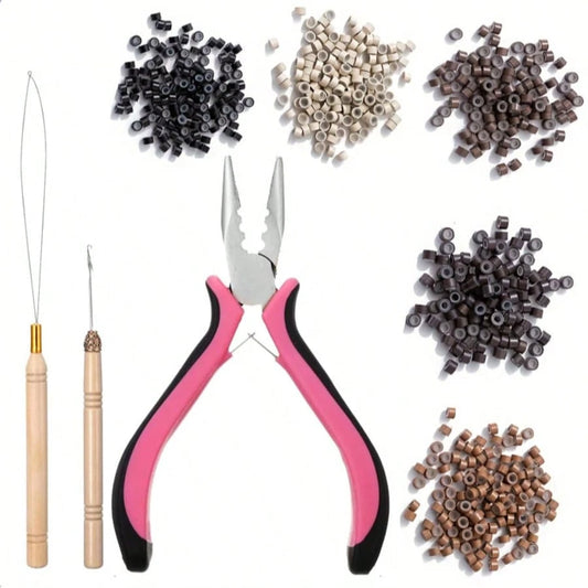 Hair Extensions Plier Tip Tool Home Micro Rings Hook Needle Styling Feather DIY Multi Functional Pulling Loop Beads Full Kit 3 Pieces Set For Hair Extender: Pliers, Micro Needle Puller, And Looper Hai