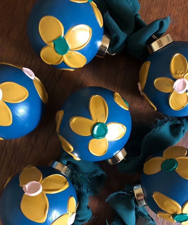 Hand-Painted Ceramic Ball Ornaments, Blues