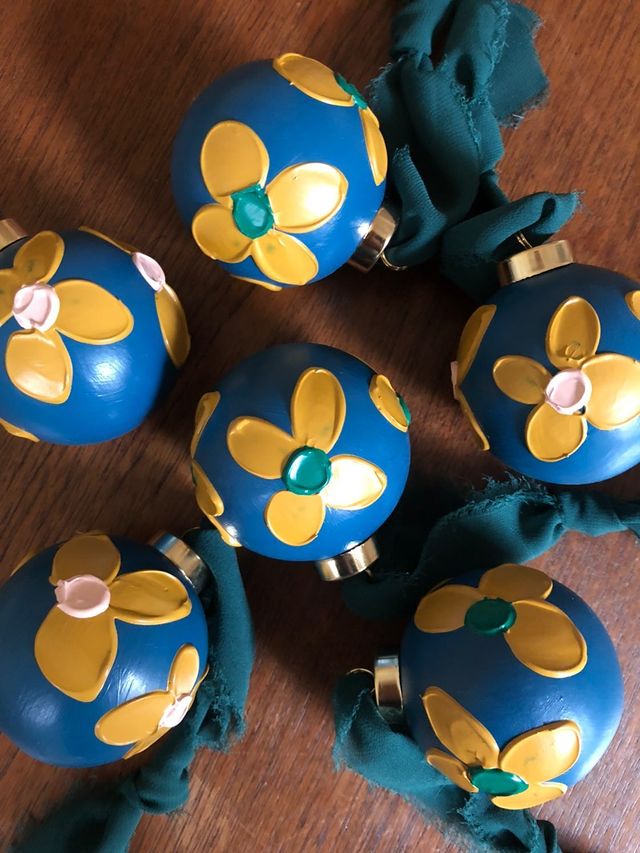 Hand-Painted Ceramic Ball Ornaments, Blues