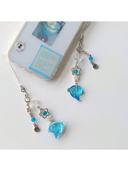 Handmade Beaded Cute Cartoon Ocean Animal Whale & Shark Phone Charm, Polka Dot Decor Keychain For Phone, Accessories Gifts For Mother, Family, Friends, Birthday, Holiday Phone Chain