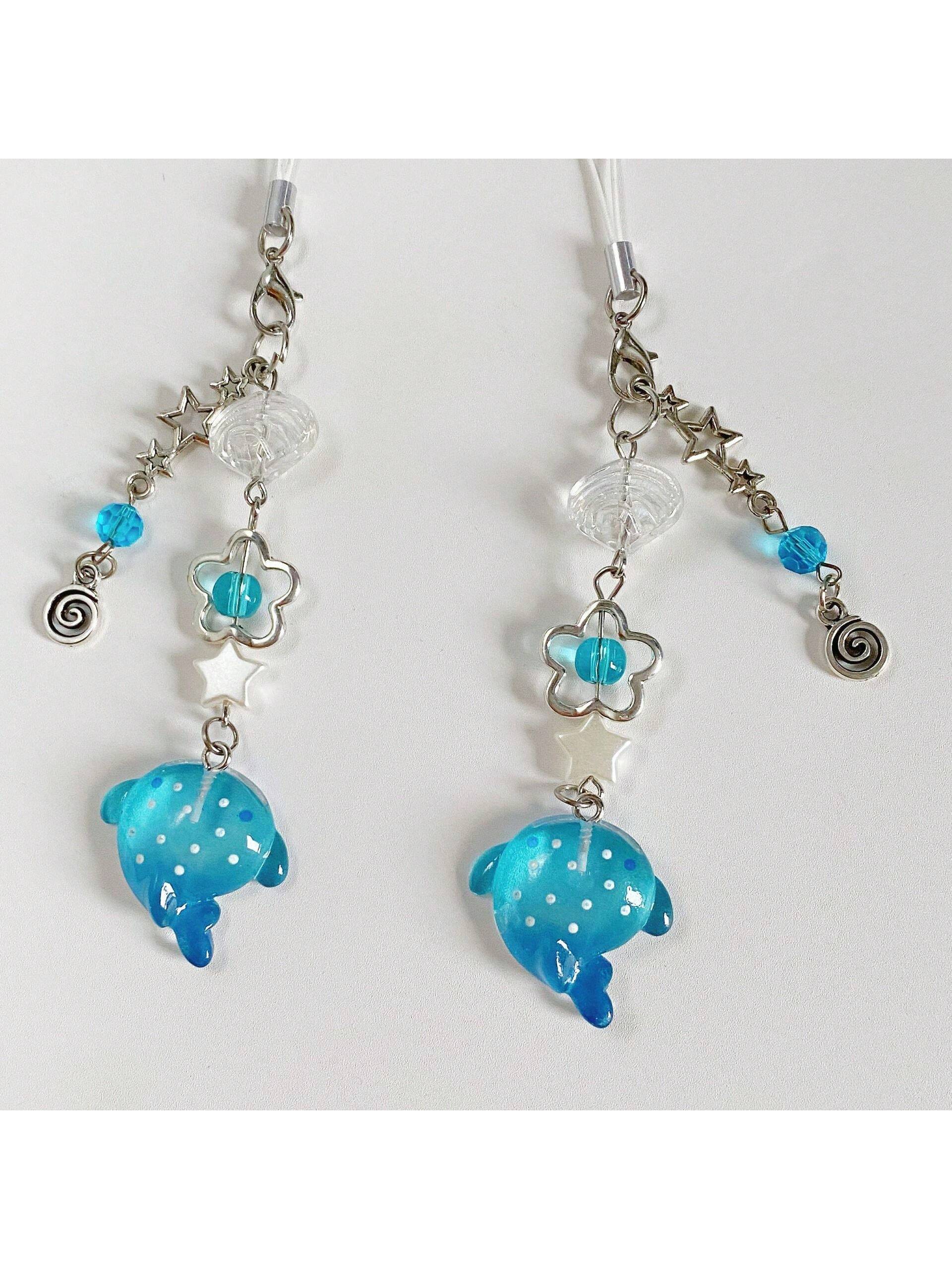 Handmade Beaded Cute Cartoon Ocean Animal Whale & Shark Phone Charm, Polka Dot Decor Keychain For Phone, Accessories Gifts For Mother, Family, Friends, Birthday, Holiday Phone Chain
