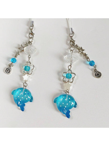 Handmade Beaded Cute Cartoon Ocean Animal Whale & Shark Phone Charm, Polka Dot Decor Keychain For Phone, Accessories Gifts For Mother, Family, Friends, Birthday, Holiday Phone Chain