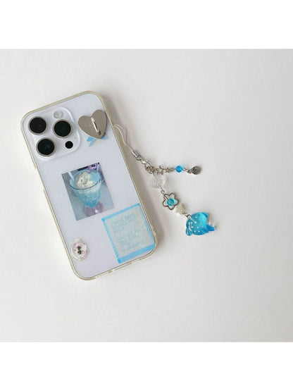 Handmade Beaded Cute Cartoon Ocean Animal Whale & Shark Phone Charm, Polka Dot Decor Keychain For Phone, Accessories Gifts For Mother, Family, Friends, Birthday, Holiday Phone Chain