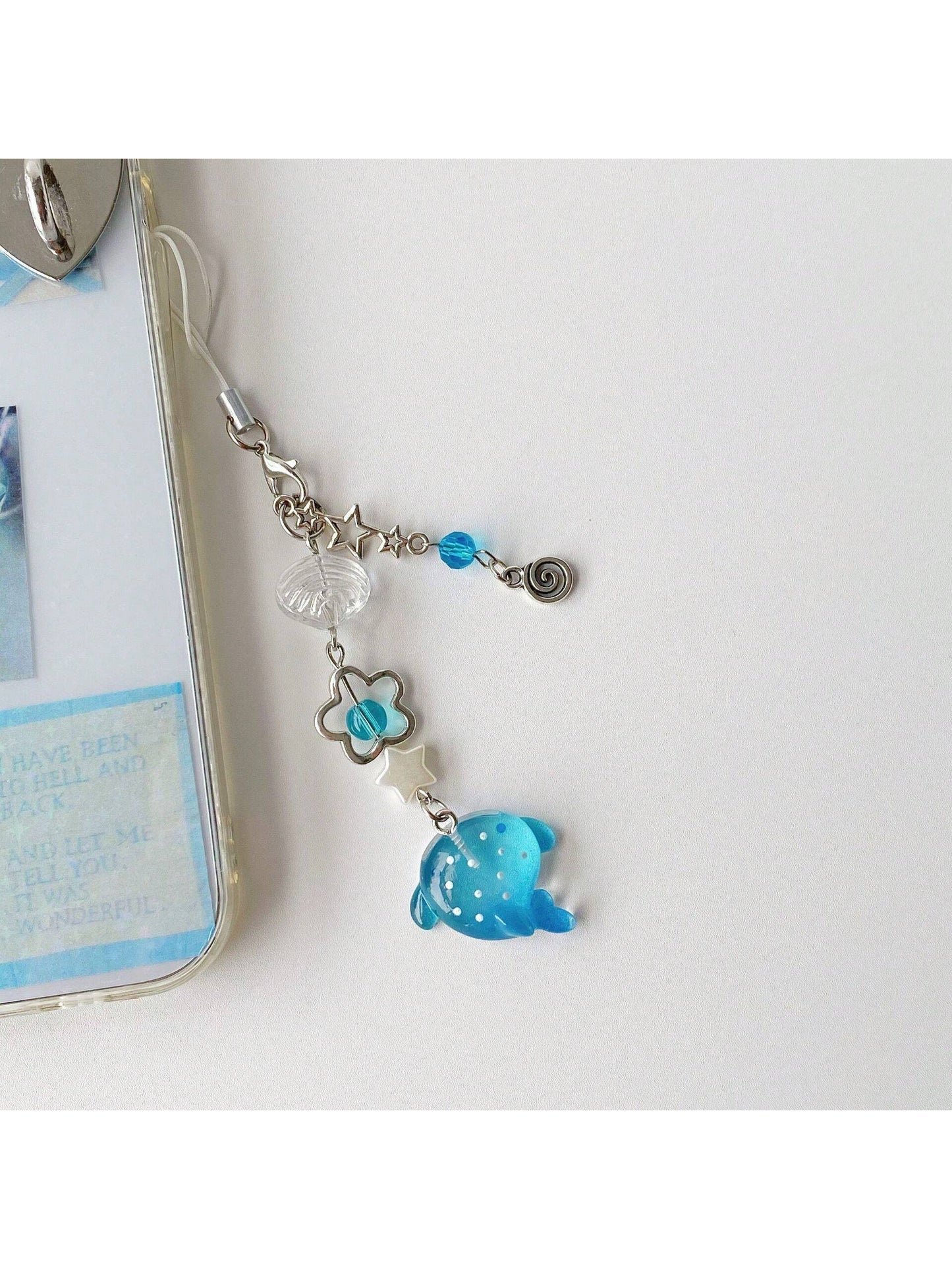Handmade Beaded Cute Cartoon Ocean Animal Whale & Shark Phone Charm, Polka Dot Decor Keychain For Phone, Accessories Gifts For Mother, Family, Friends, Birthday, Holiday Phone Chain