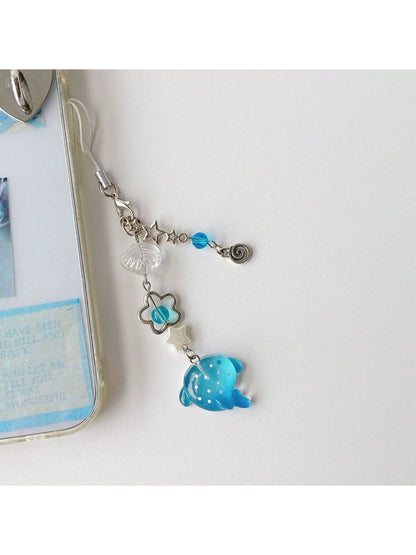 Handmade Beaded Cute Cartoon Ocean Animal Whale & Shark Phone Charm, Polka Dot Decor Keychain For Phone, Accessories Gifts For Mother, Family, Friends, Birthday, Holiday Phone Chain