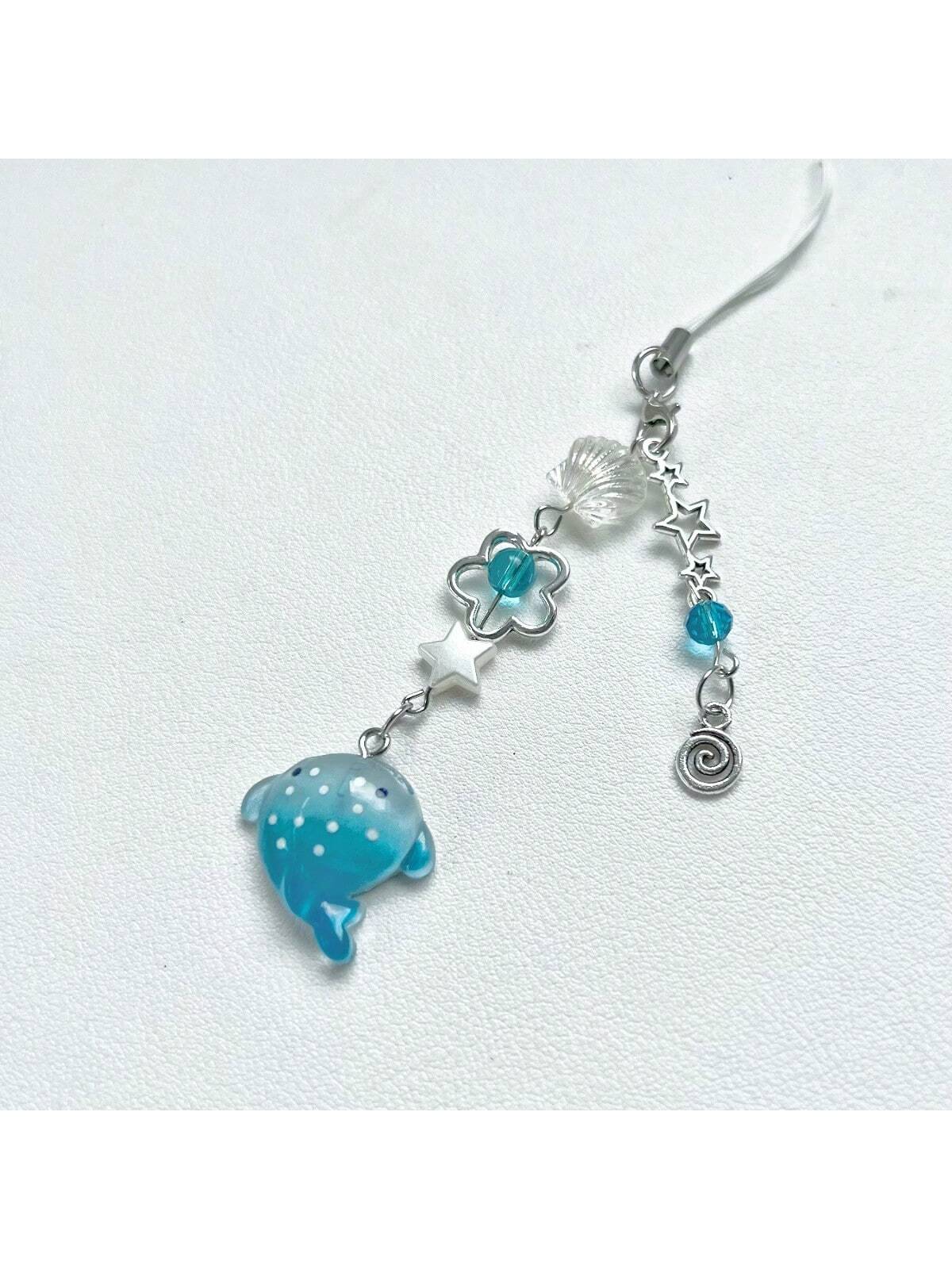 Handmade Beaded Cute Cartoon Ocean Animal Whale & Shark Phone Charm, Polka Dot Decor Keychain For Phone, Accessories Gifts For Mother, Family, Friends, Birthday, Holiday Phone Chain