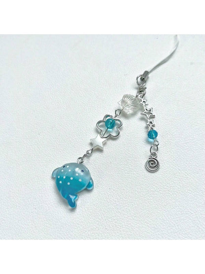 Handmade Beaded Cute Cartoon Ocean Animal Whale & Shark Phone Charm, Polka Dot Decor Keychain For Phone, Accessories Gifts For Mother, Family, Friends, Birthday, Holiday Phone Chain