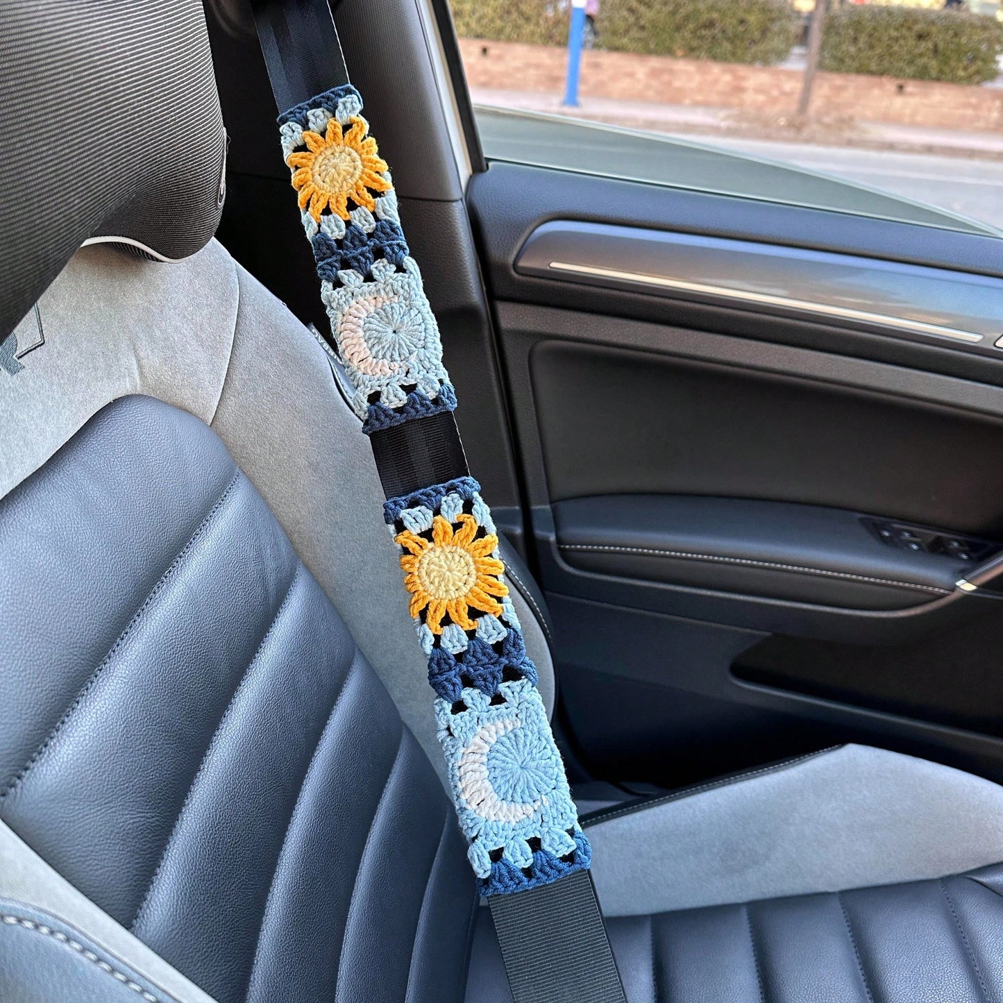 Handmade Crochet Moon And Sun Car Steering Wheel Covers Universal 14-15 Inch For Women And Men (Steer Wheel Cover)