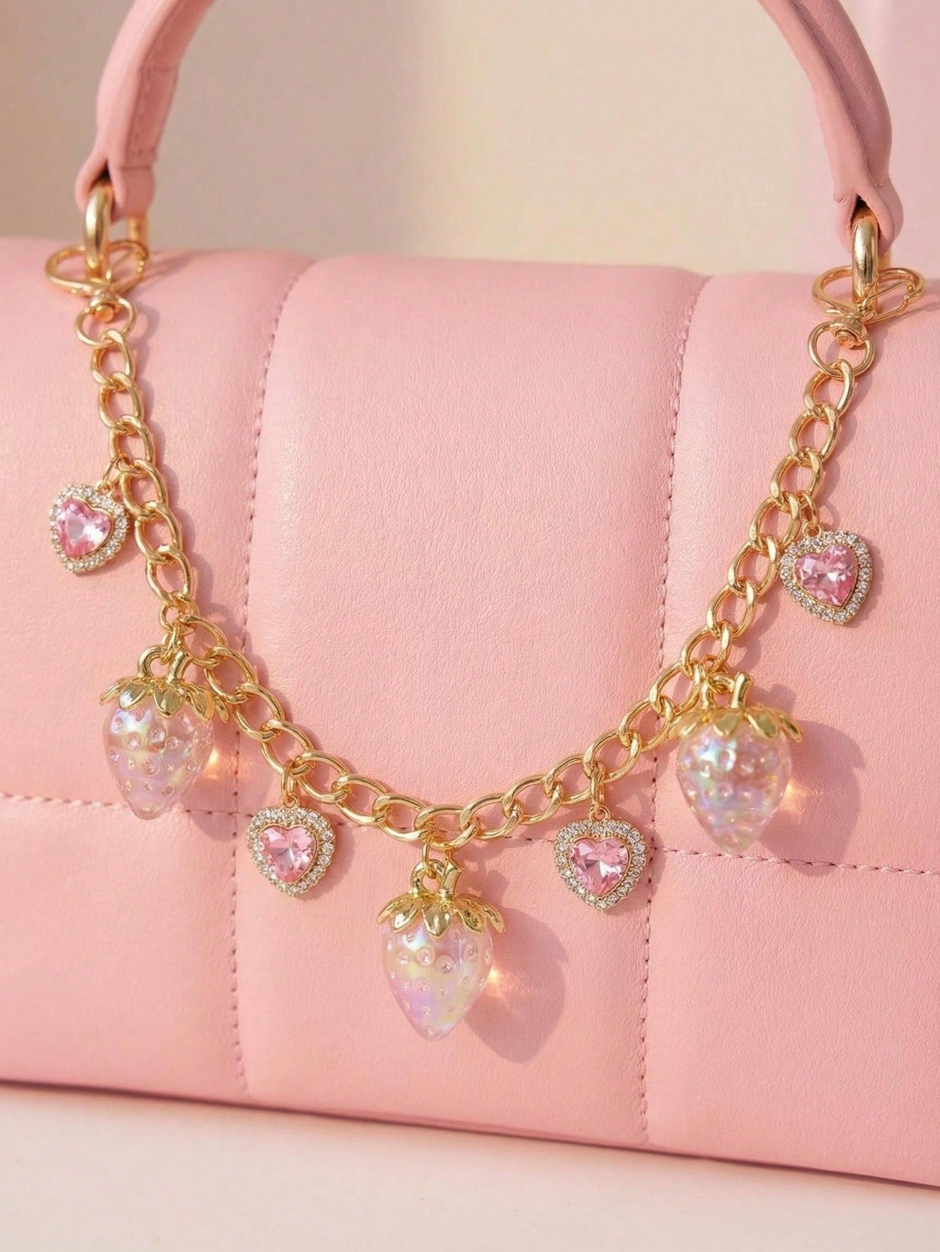 Handmade Delicate Pink Strawberry Keychain Pendant Bag Charm Accessories Charms For Bag Teacher Gifts Accessories Festival Graduation Teacher Appreciation Gifts Birthday Mother Gifts Mothers Day Gift