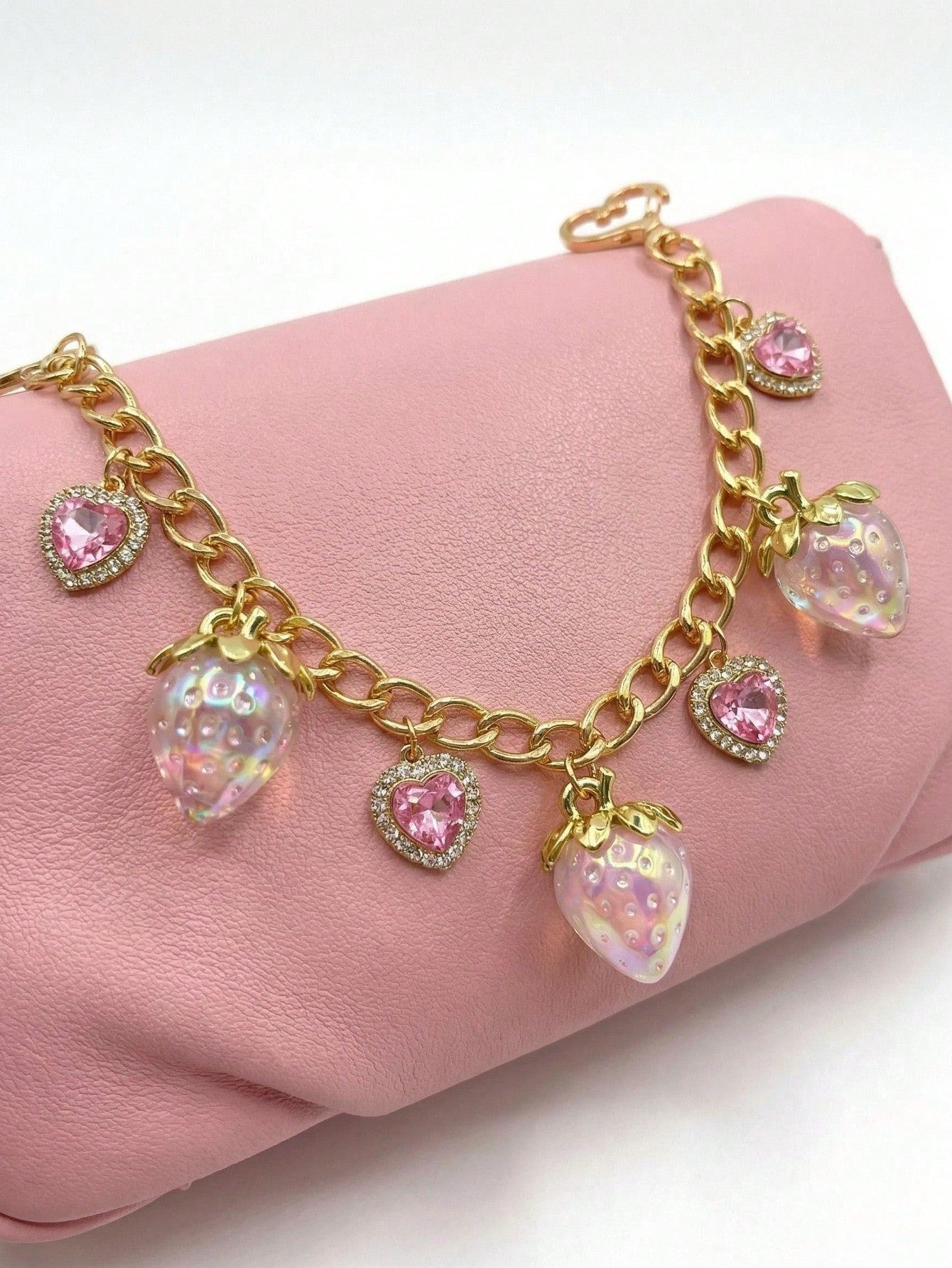 Handmade Delicate Pink Strawberry Keychain Pendant Bag Charm Accessories Charms For Bag Teacher Gifts Accessories Festival Graduation Teacher Appreciation Gifts Birthday Mother Gifts Mothers Day Gift