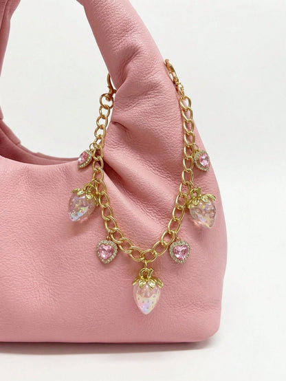 Handmade Delicate Pink Strawberry Keychain Pendant Bag Charm Accessories Charms For Bag Teacher Gifts Accessories Festival Graduation Teacher Appreciation Gifts Birthday Mother Gifts Mothers Day Gift