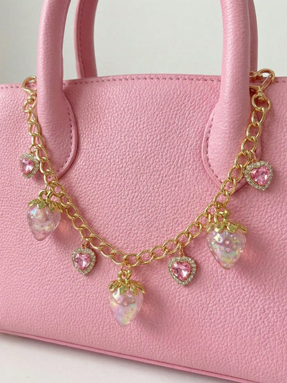 Handmade Delicate Pink Strawberry Keychain Pendant Bag Charm Accessories Charms For Bag Teacher Gifts Accessories Festival Graduation Teacher Appreciation Gifts Birthday Mother Gifts Mothers Day Gift