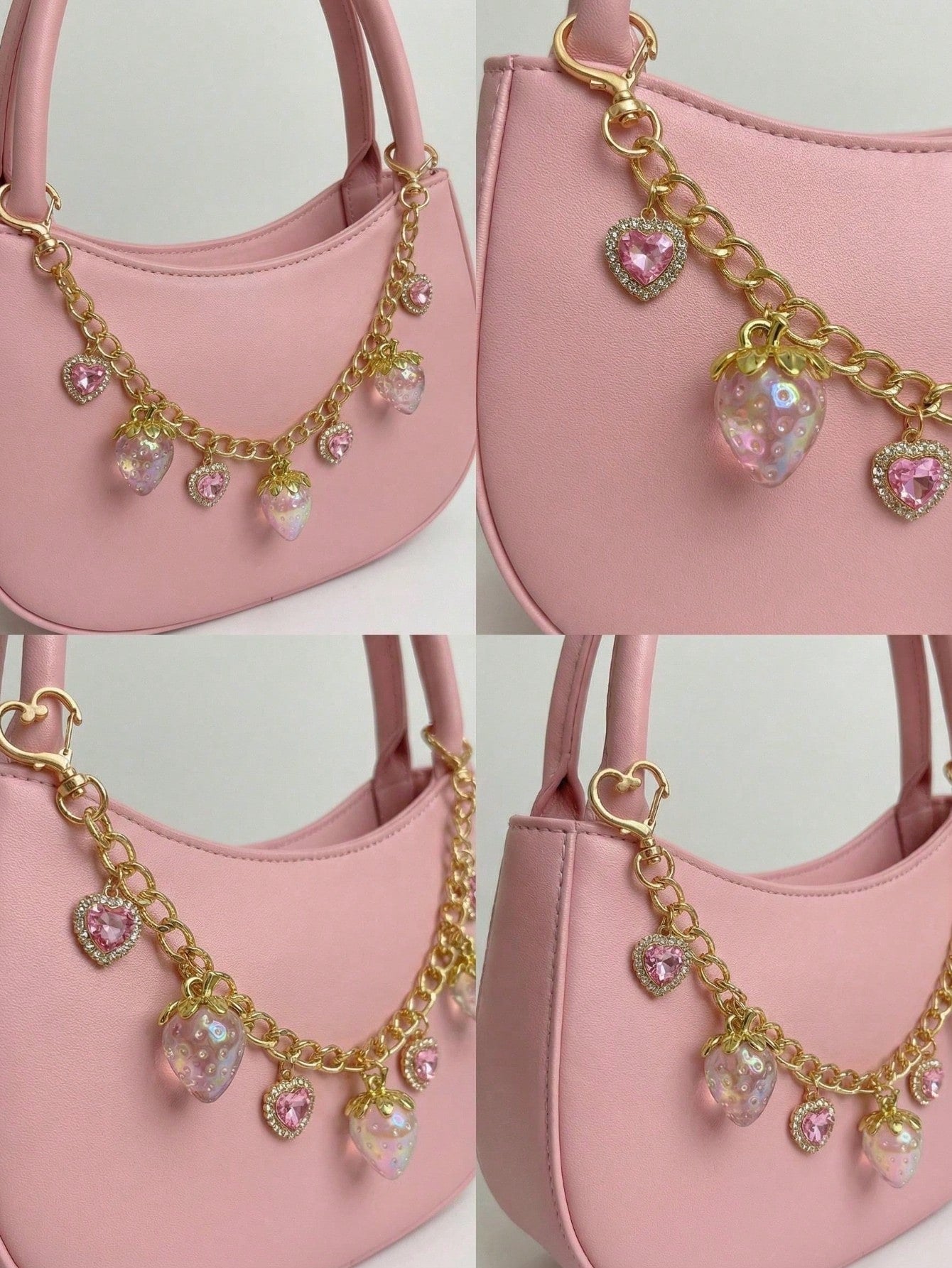 Handmade Delicate Pink Strawberry Keychain Pendant Bag Charm Accessories Charms For Bag Teacher Gifts Accessories Festival Graduation Teacher Appreciation Gifts Birthday Mother Gifts Mothers Day Gift