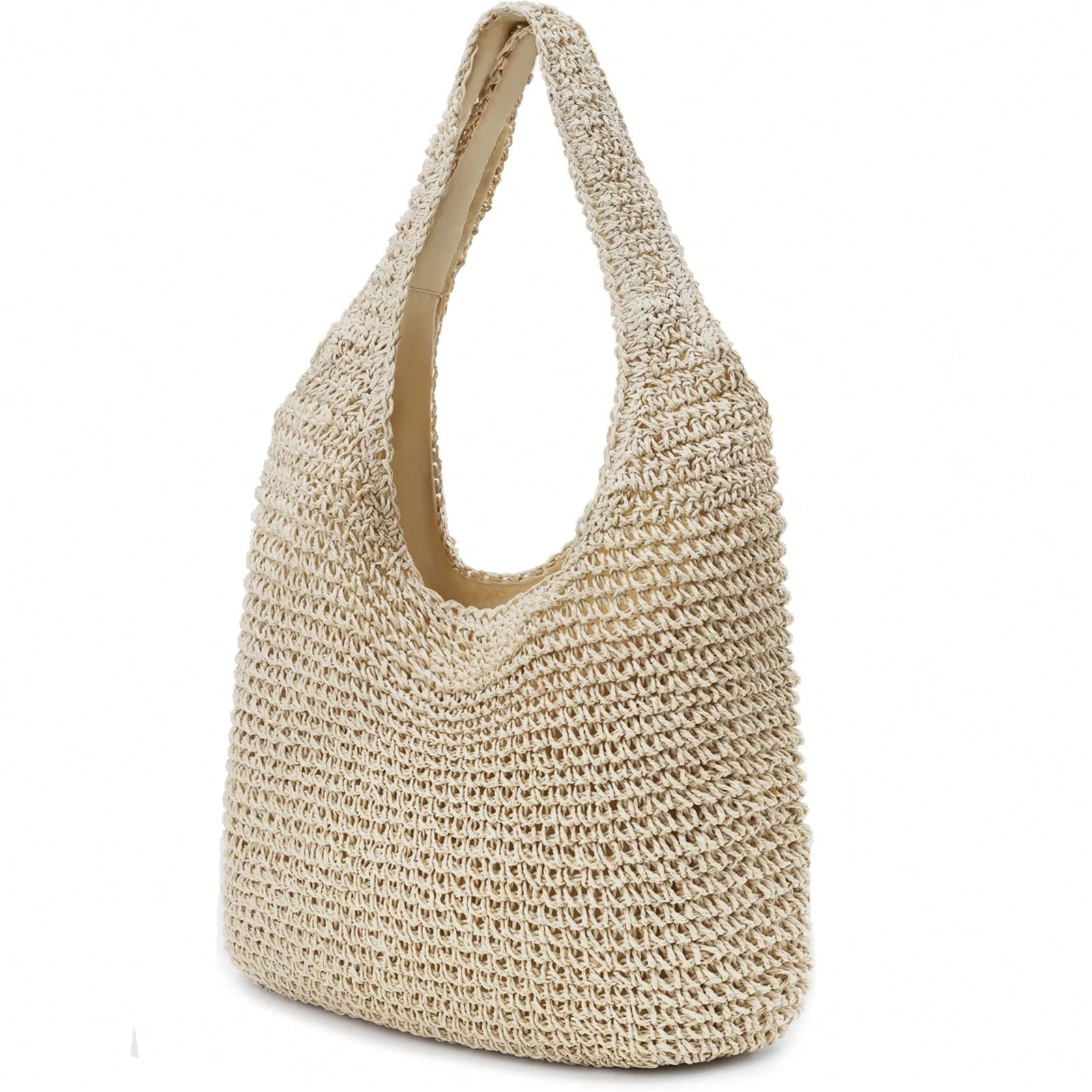 Handmade Straw Woven Handbag, Woven Mesh Beach Bag, Shoulder Bag, Foldable Bag, Suitable For Beach, Travel And Vacation, Full Of Fashion Sense