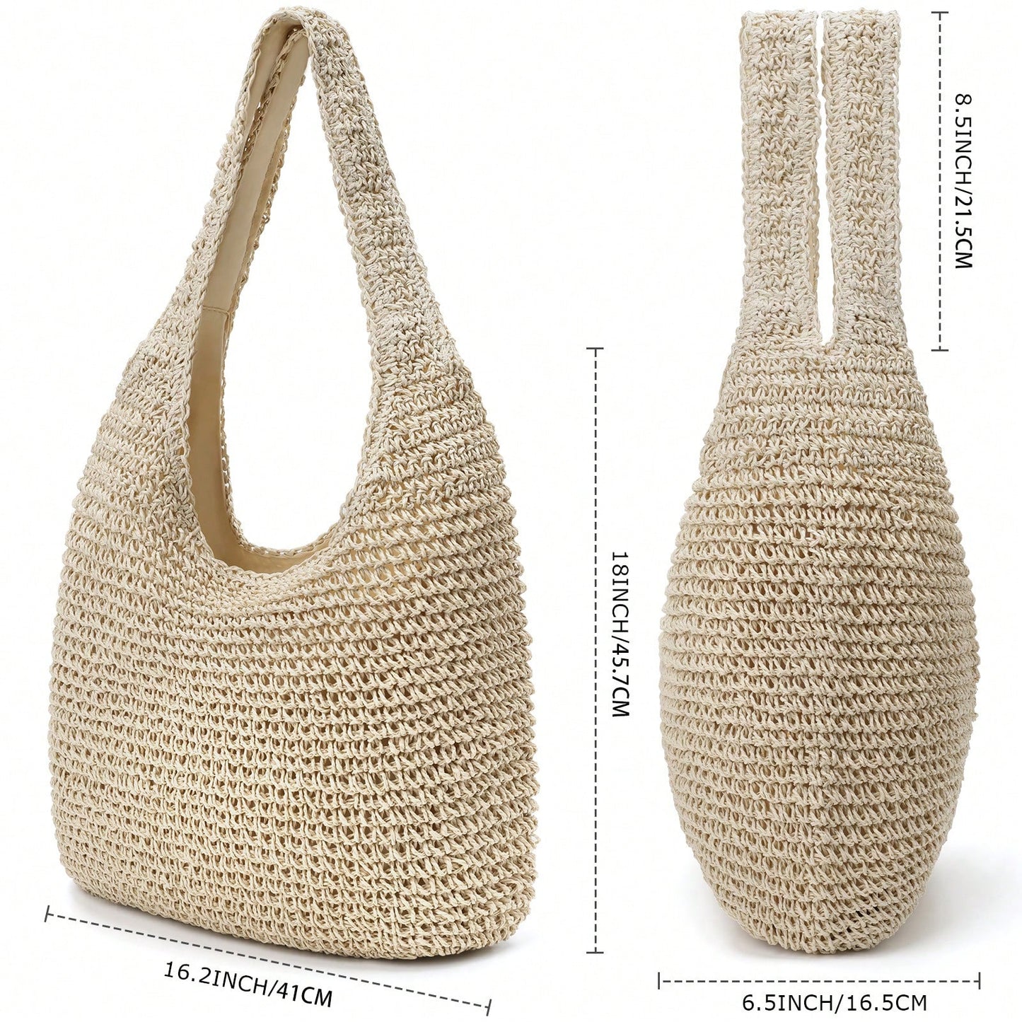 Handmade Straw Woven Handbag, Woven Mesh Beach Bag, Shoulder Bag, Foldable Bag, Suitable For Beach, Travel And Vacation, Full Of Fashion Sense