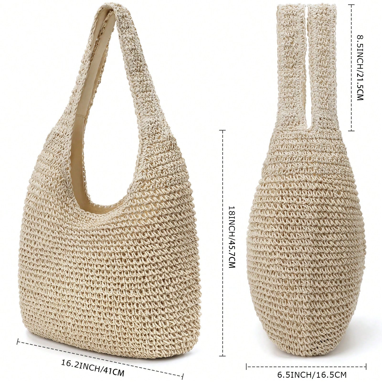 Handmade Straw Woven Handbag, Woven Mesh Beach Bag, Shoulder Bag, Foldable Bag, Suitable For Beach, Travel And Vacation, Full Of Fashion Sense