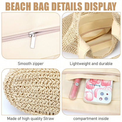 Handmade Straw Woven Handbag, Woven Mesh Beach Bag, Shoulder Bag, Foldable Bag, Suitable For Beach, Travel And Vacation, Full Of Fashion Sense