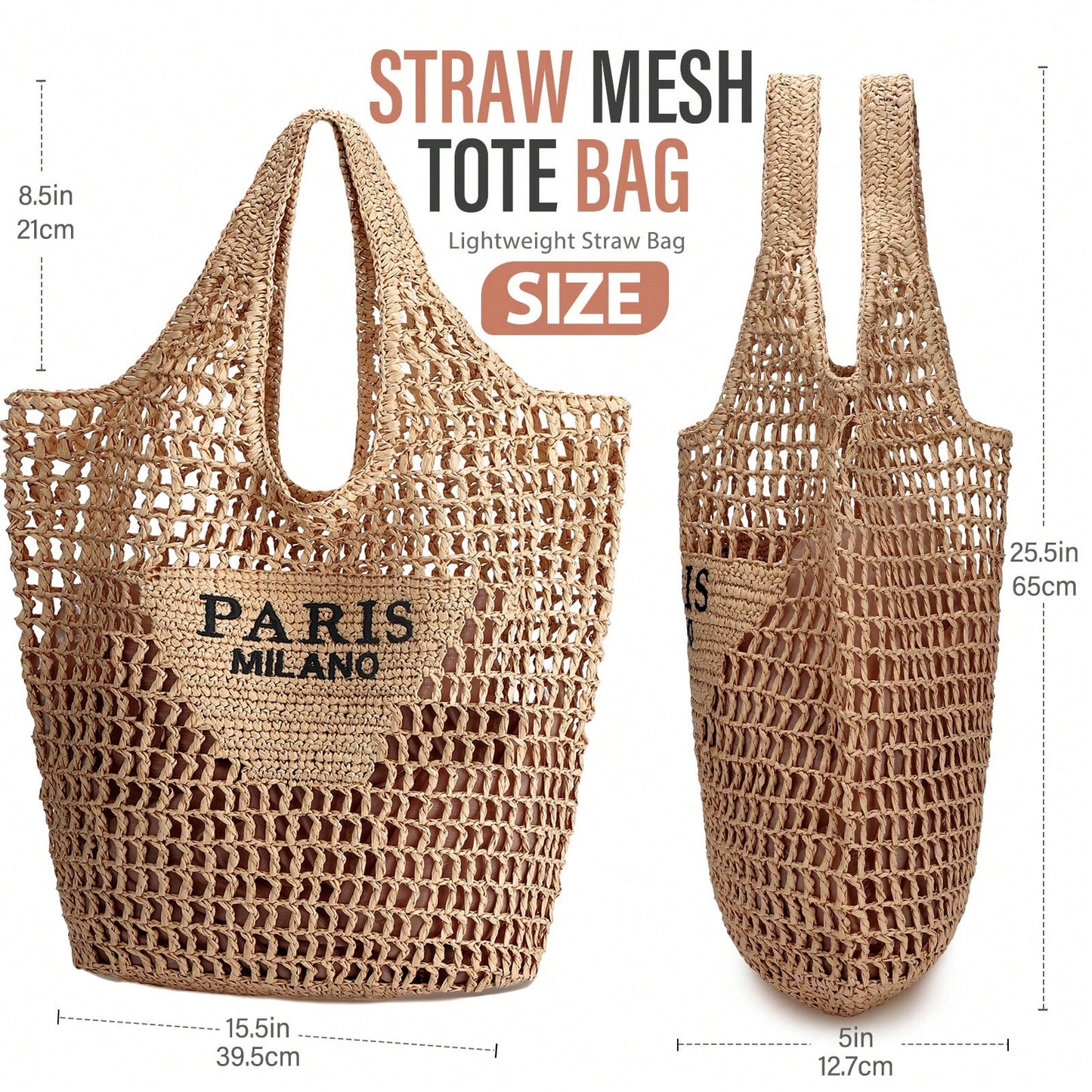 Handmade Straw Woven Handbag, Woven Mesh Beach Bag, Shoulder Bag, Foldable Bag, Suitable For Beach, Travel And Vacation, Full Of Fashion Sense