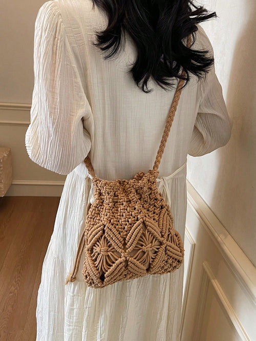 Handwoven Small Crossbody Bag For Women, New Woven Messenger Bag, Niche Beach Casual Shoulder Bag, Mini Square Envelope Bag, Crossbody Bag, Suitable For Beach Resort, Woven Bag