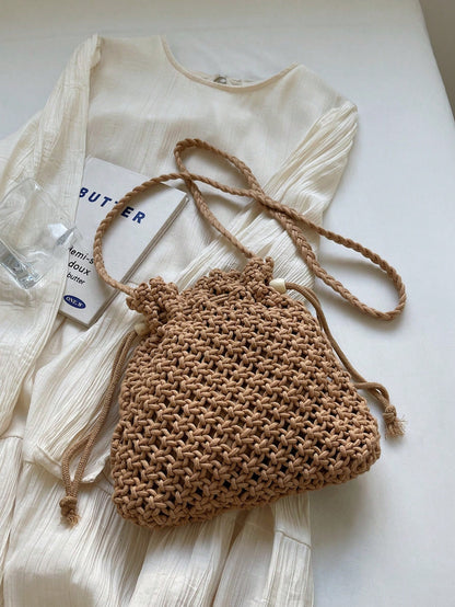 Handwoven Small Crossbody Bag For Women, New Woven Messenger Bag, Niche Beach Casual Shoulder Bag, Mini Square Envelope Bag, Crossbody Bag, Suitable For Beach Resort, Woven Bag