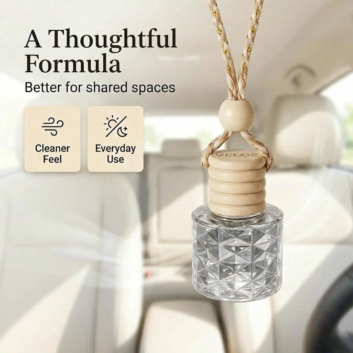 Hanging Car Air Freshener Diffuser, White Jasmine Essential Oil Car Freshener, Rearview Mirror Car Diffuser, Cute Glass Car Accessory For Women, Long