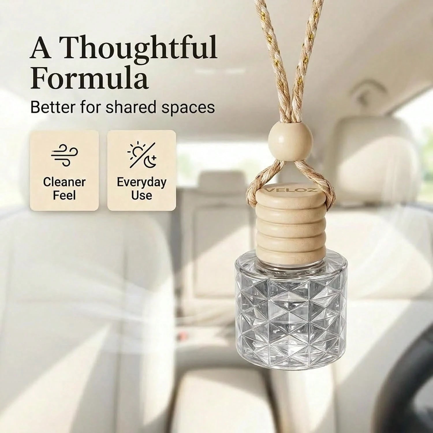 Hanging Car Air Freshener Diffuser, White Jasmine Essential Oil Car Freshener, Rearview Mirror Car Diffuser, Cute Glass Car Accessory For Women, Long