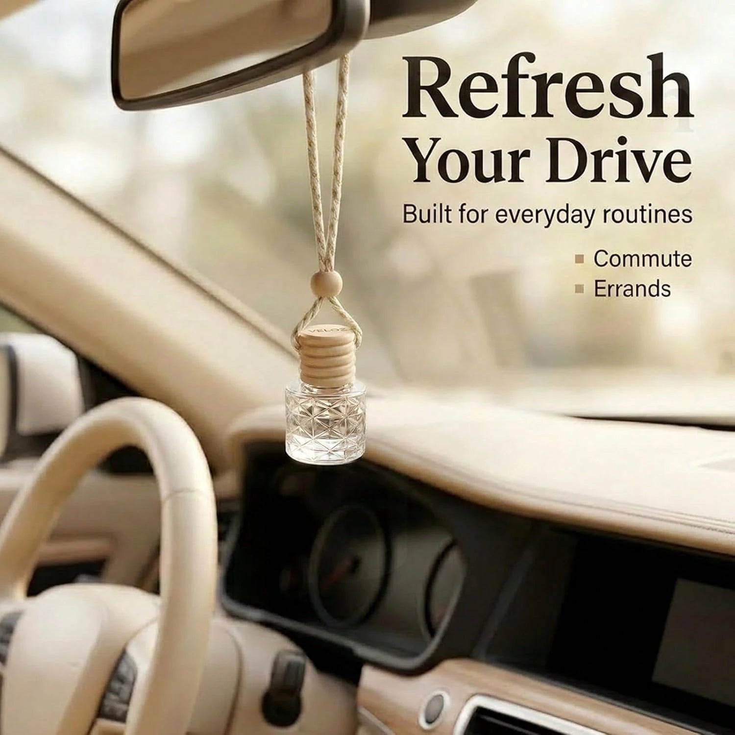Hanging Car Air Freshener Diffuser, White Jasmine Essential Oil Car Freshener, Rearview Mirror Car Diffuser, Cute Glass Car Accessory For Women, Long