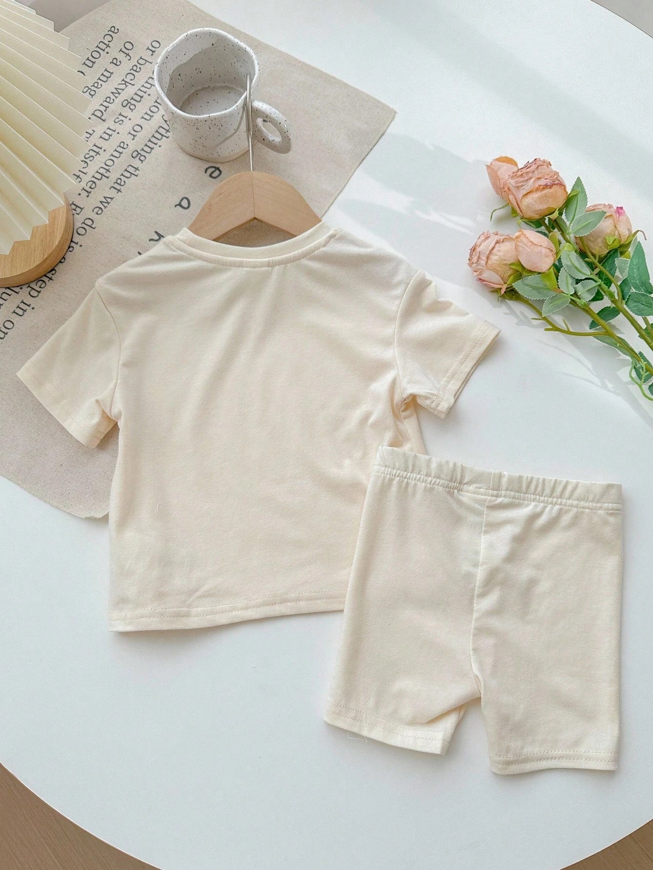 Happikins Baby Girl Casual Minimalist Letter Print Short Sleeve Top & Shorts Set, 100% Cotton, Suitable For Summer