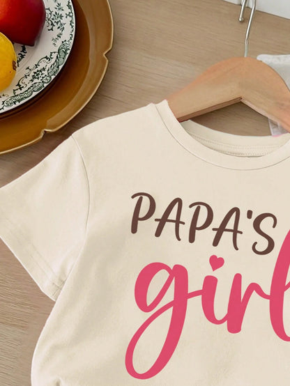 Happikins Baby Girl Casual Minimalist Letter Print Short Sleeve Top & Shorts Set, 100% Cotton, Suitable For Summer