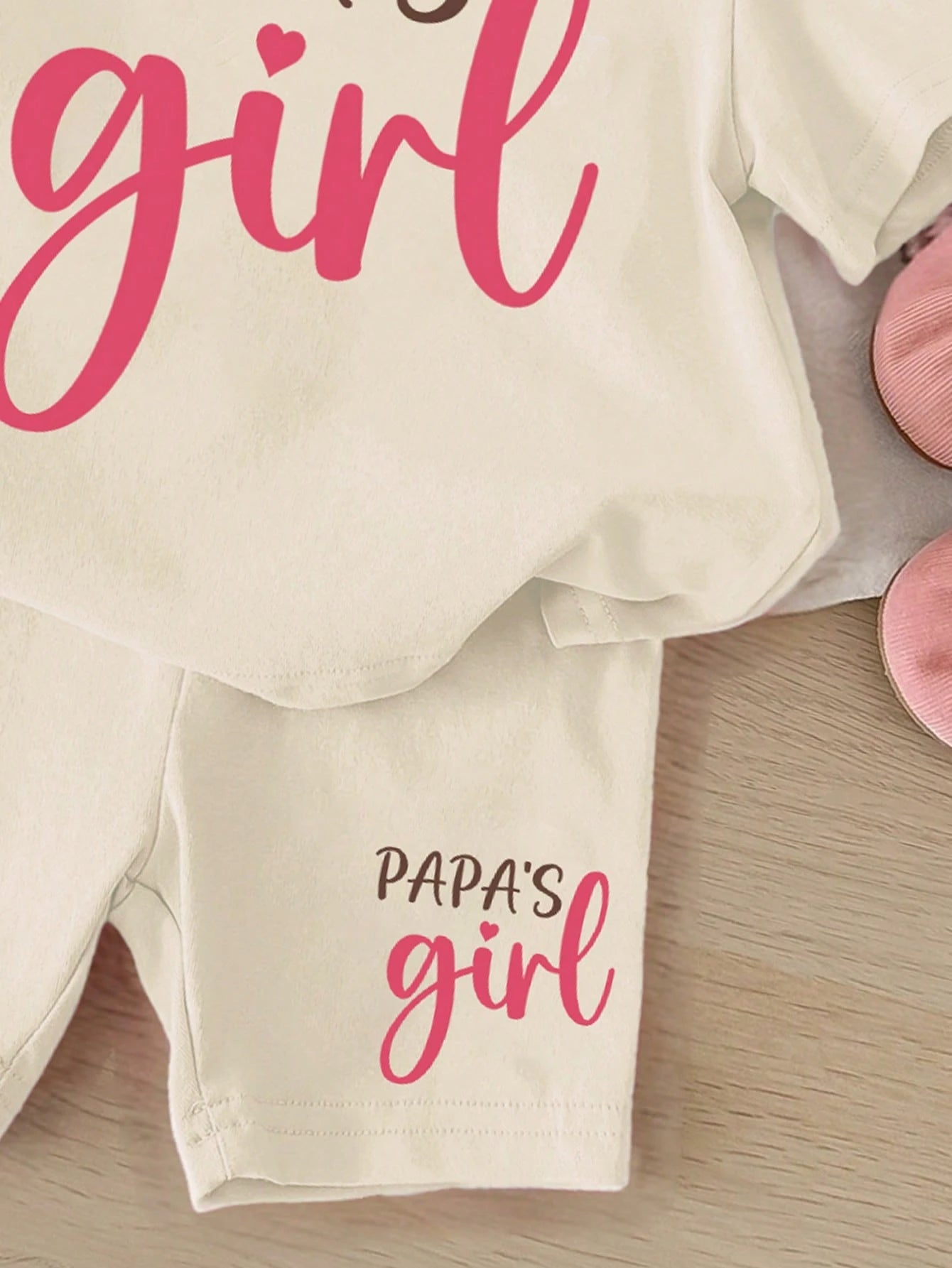 Happikins Baby Girl Casual Minimalist Letter Print Short Sleeve Top & Shorts Set, 100% Cotton, Suitable For Summer