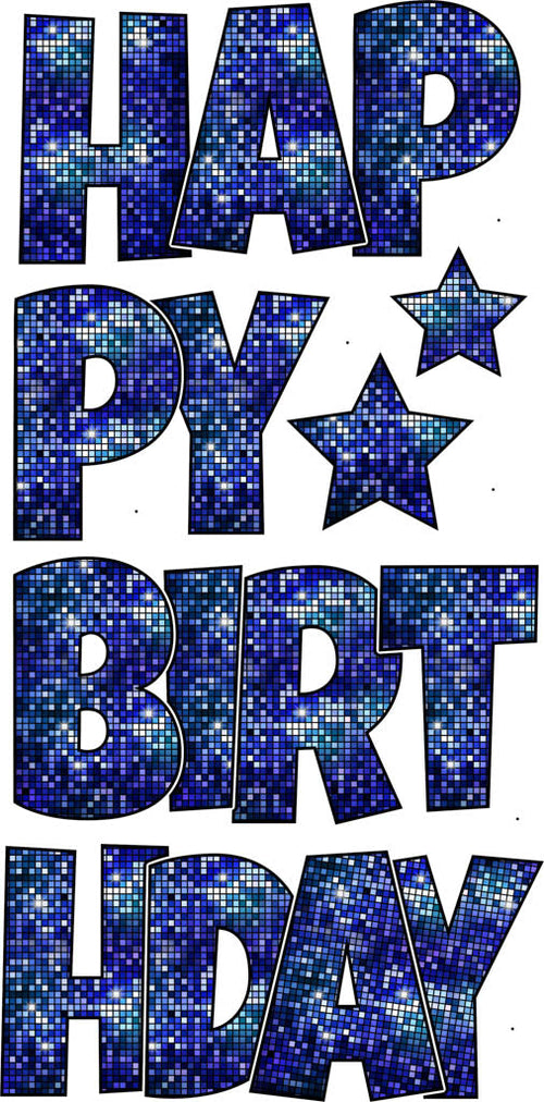 Happy Birthday 6 Pc EZ Set Disco Blue with Black Outline