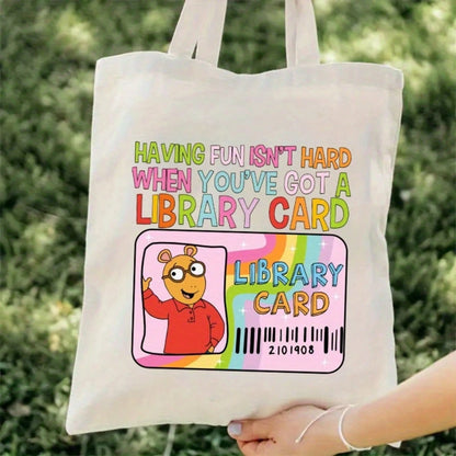 Having Fun Isn't Hard When You've Got A Library Card Women's Fashion Casual Unisex Tote Handbag