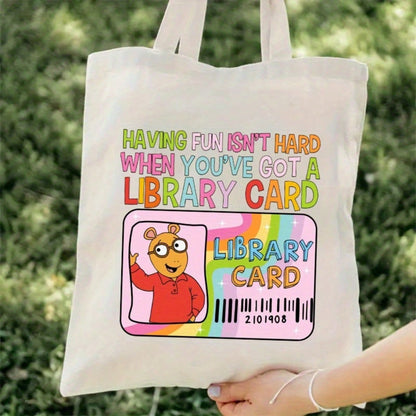 Having Fun Isn't Hard When You've Got A Library Card Women's Fashion Casual Unisex Tote Handbag