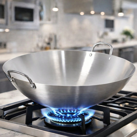 Heavy-Duty 201 Stainless Steel Stir-Fry Pan & Frying Pan, Professional Home Kitchen Cookware, Non-Stick Surface, Easy To Clean, Ideal For Stir-Frying And Boiling, Ergonomic Handle Design