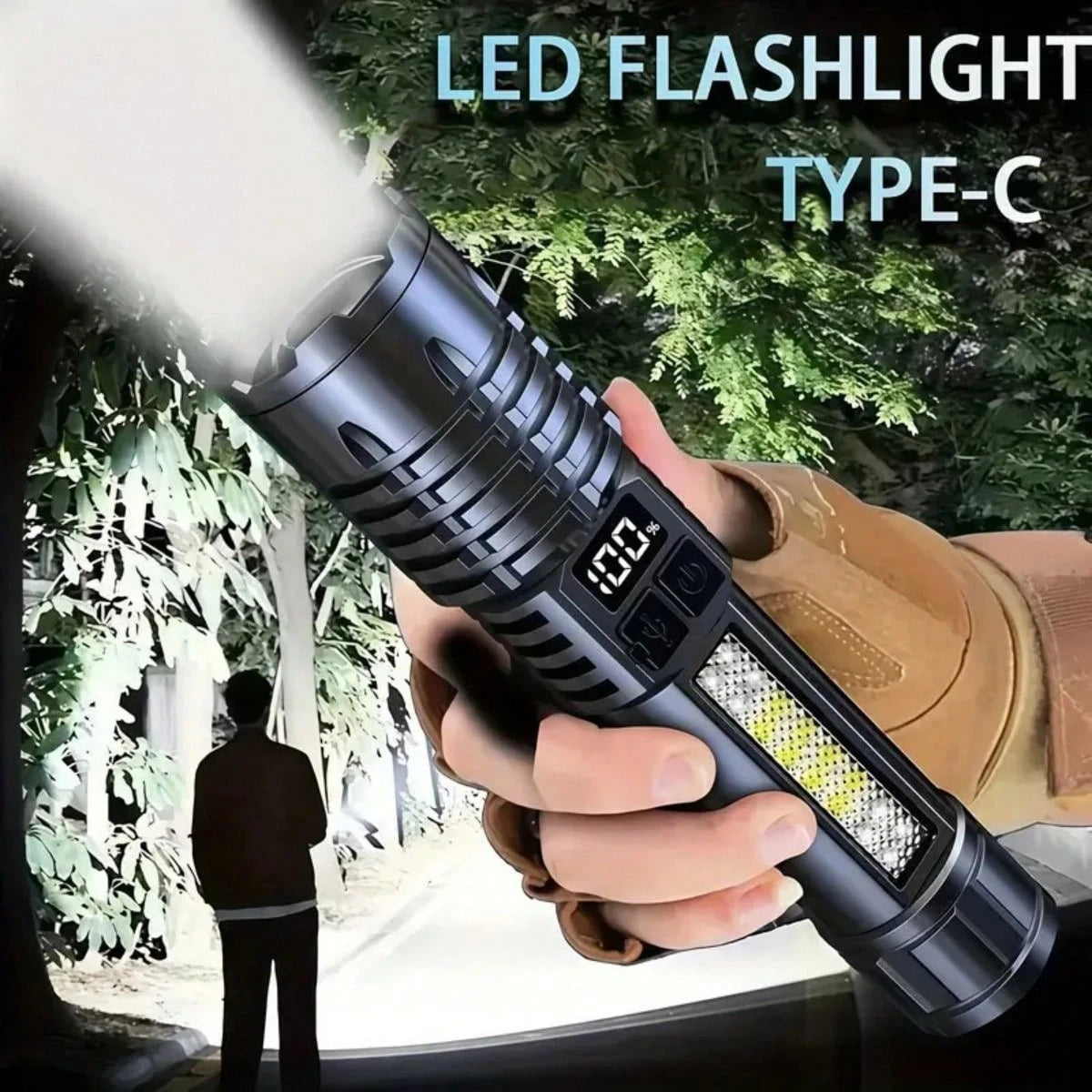 High-Brightness Rechargeable LED Tactical Flashlights, A Total Of 5 Modes, COB Side Lights, Adjustable Focus, USB C Interface, Suitable For Outdoor Adventure, Camping, Travel And Emergency, Bright Out