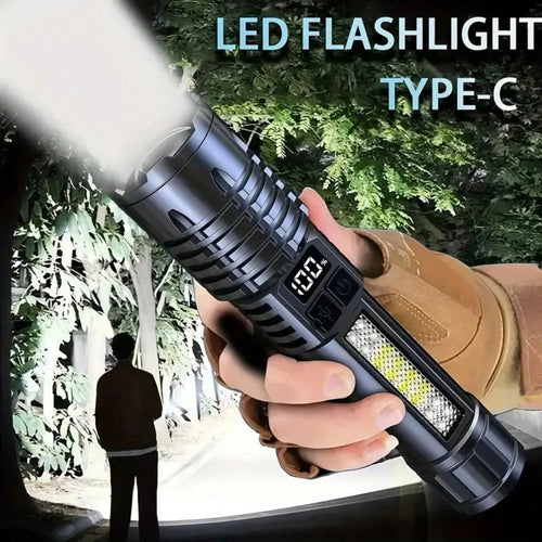 High-Brightness Rechargeable LED Tactical Flashlights, A Total Of 5 Modes, COB Side Lights, Adjustable Focus, USB C Interface, Suitable For Outdoor Adventure, Camping, Travel And Emergency, Bright Out