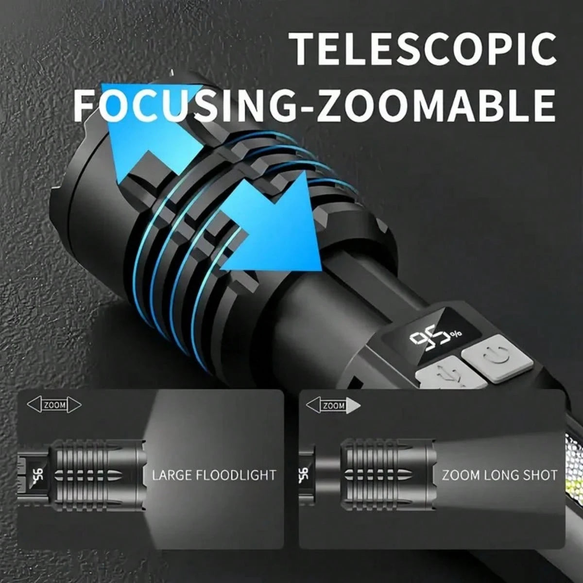 High-Brightness Rechargeable LED Tactical Flashlights, A Total Of 5 Modes, COB Side Lights, Adjustable Focus, USB C Interface, Suitable For Outdoor Adventure, Camping, Travel And Emergency, Bright Out