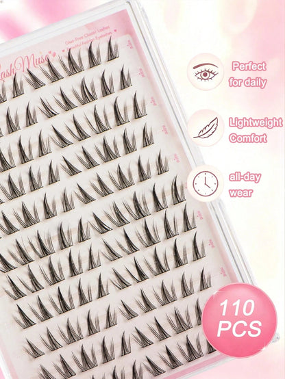 High Rating 110 Clusters Large Capacity Glue-Free Sunflower False Eyelashes- C Curl, 12mm Length, DIY Natural Eyelashes, Easy To Use, Korean/Fairy/Manga Style, Beginner Friendly, Suitable For Daily O