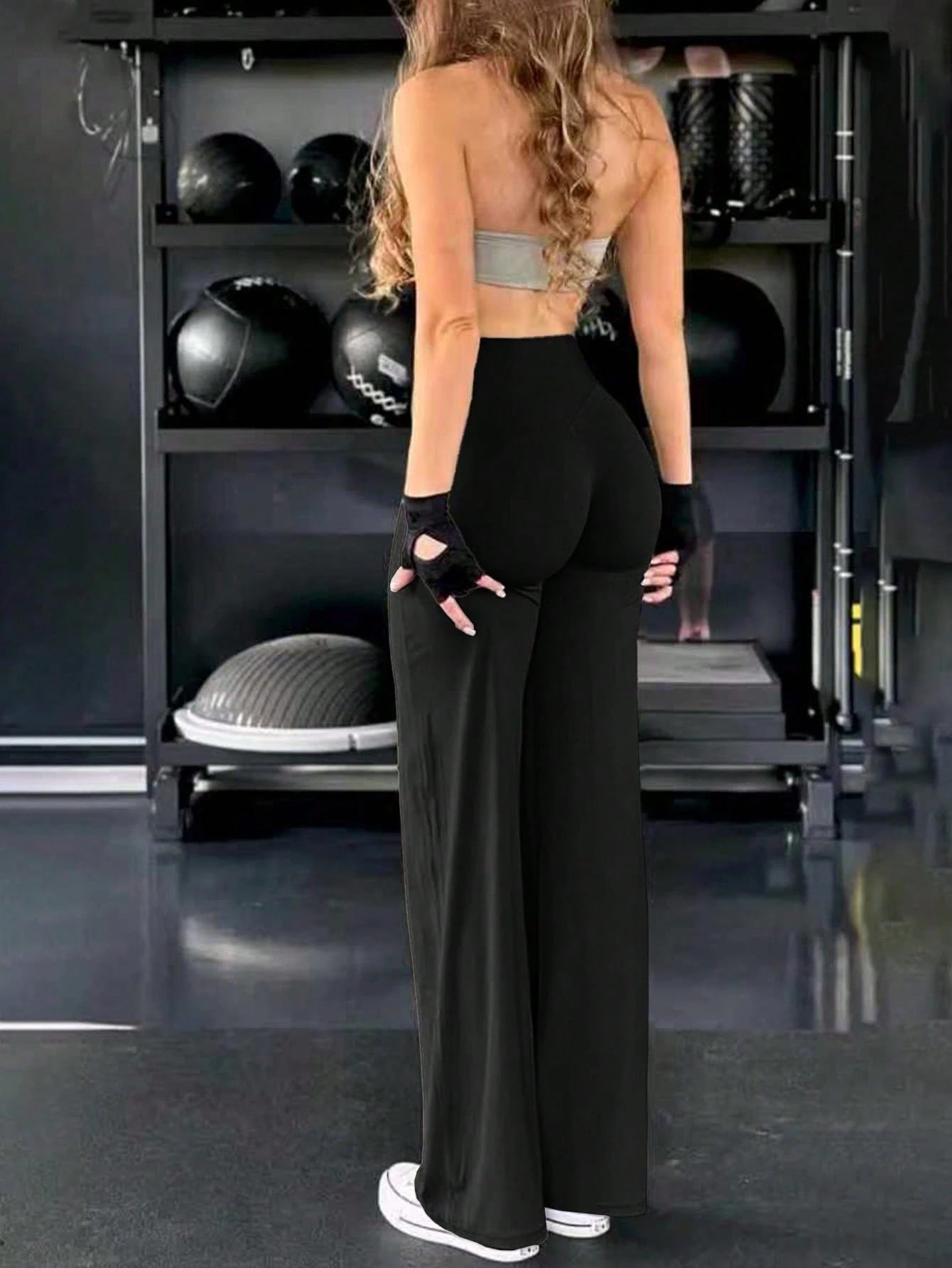 High Waist Booty Lifting Wide Leg Yoga Pants, V-Seam Scrunch Butt Flared Workout Leggings, 4-Way Stretch Skin-Friendly Casual Flare Pants For Gym