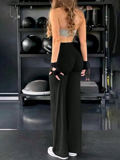 High Waist Booty Lifting Wide Leg Yoga Pants, V-Seam Scrunch Butt Flared Workout Leggings, 4-Way Stretch Skin-Friendly Casual Flare Pants For Gym